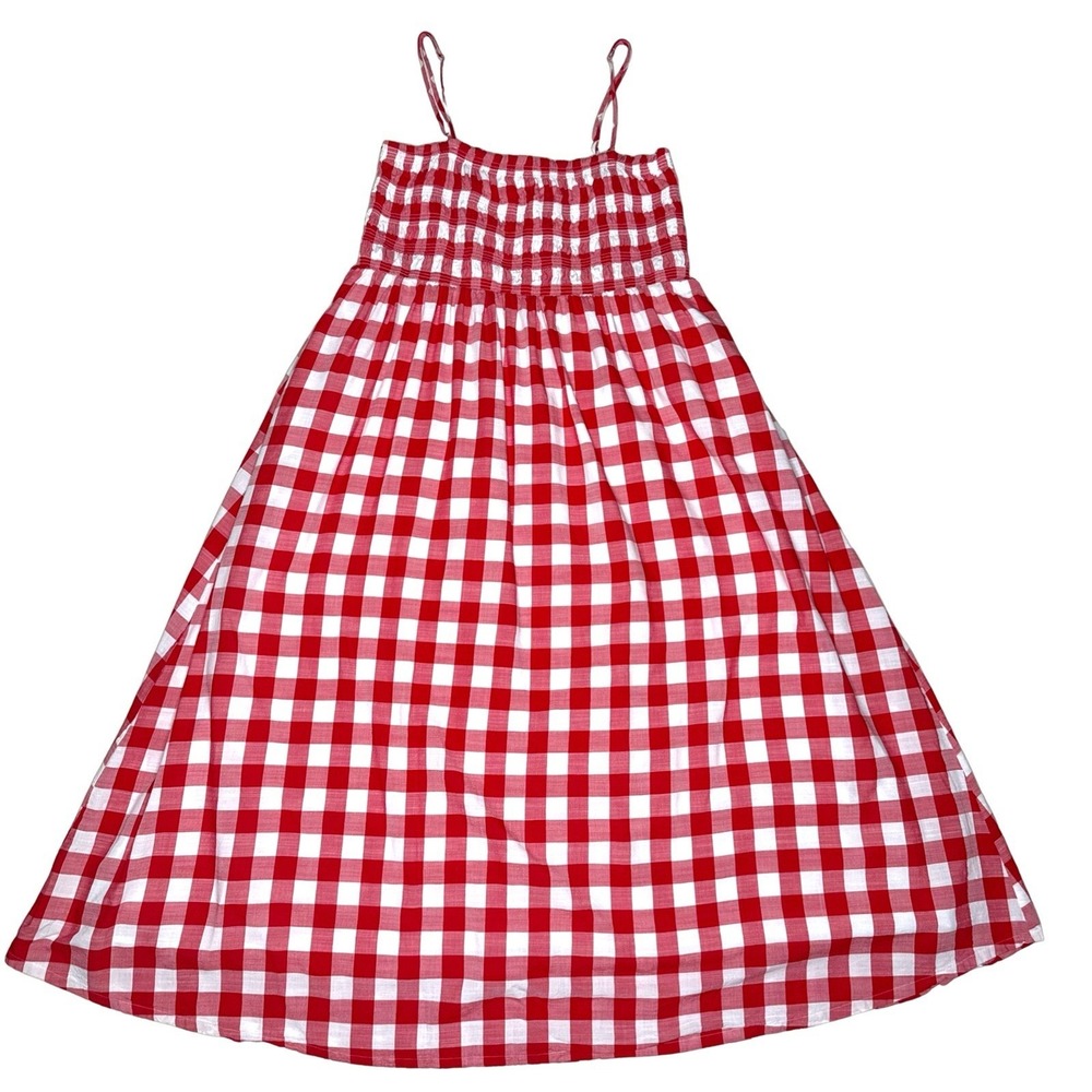 LOFT Red Gingham Smocked Maxi Dress Cottagecore Picnic Sundress Size 16 XL - Picture 5 of 11